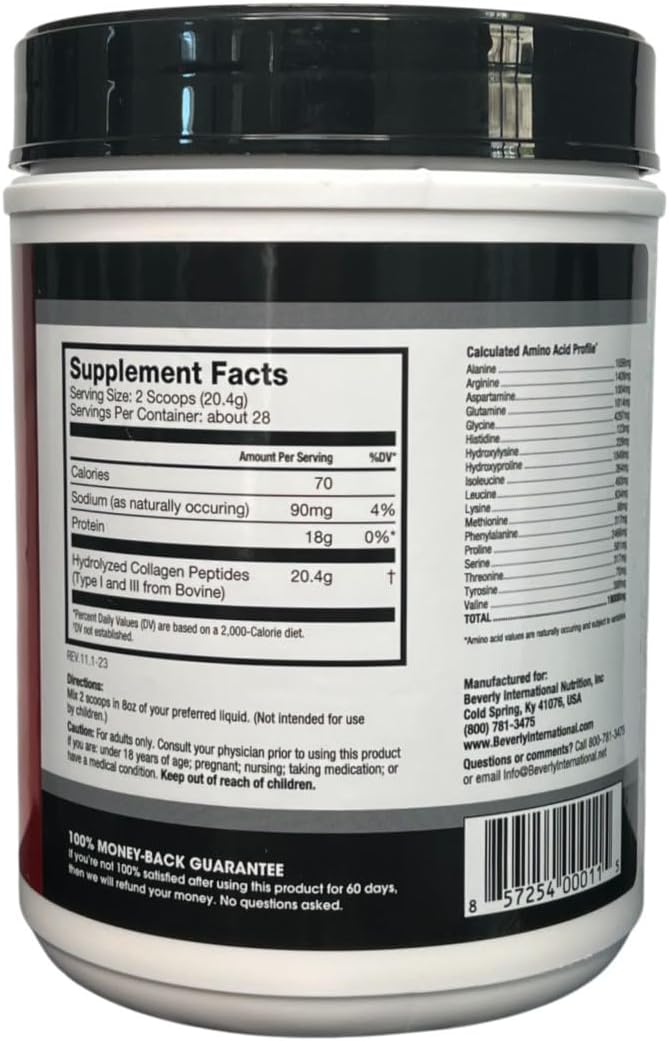 Beverly International Collagen Peptides Protein Powder. 18 grams 20 oz.