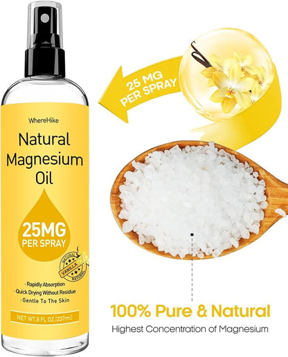Pure Magnesium Oil Spray for Feet,Ideal Gift for Sleep & Muscle Relaxation,Better Sleep,Rapid Absorption,Quick Drying Without Residue-Vanilla