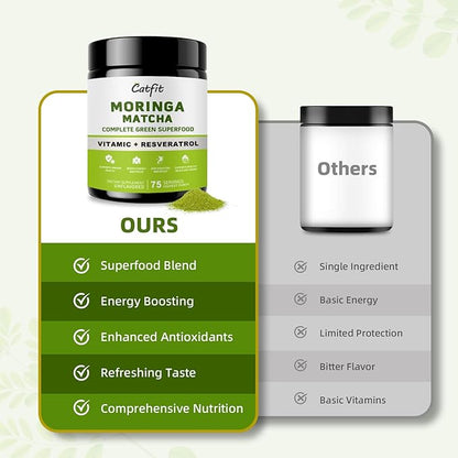 Moringa Powder – Superfood Blend with Matcha, Green Tea & Resveratrol – Moringa Supplement for Energy, Antioxidant & Immune Support – Vegan, Gluten Free, Easy-to-Mix Drink (8oz)