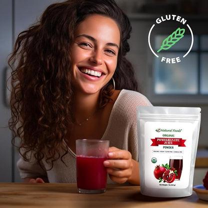 Z Natural Foods Pomegranate Powder - Organic Pomegranate Juice Powder, Pure & Natural Pomegranate Fruit Extract - Nutritious, Antioxidant Superfood for Smoothies, Tea, Yogurt & Culinary Use, 1 lb