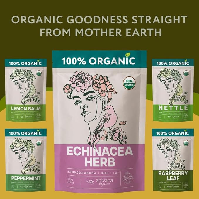 Organic Echinacea Tea (4 oz.) – Echinacea Herb (Echinacea Purpurea) – Immune Support, Respiratory, Digestion – Loose Leaf Herbal Tea - Equinacea Organica