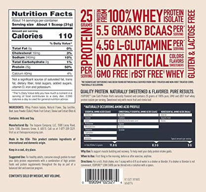 Isopure Low Carb 100% Pure Whey Isolate Protein Powder, Lactose Free, Gluten Free, With Vitamins, Strawberry, 25g Protein Per Serving, 1 Lb, 14 Servings