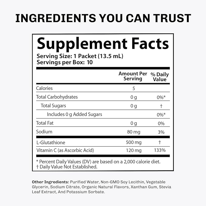 Aurora Nutrascience Micro-Liposomal Liquid Glutathione, Immune System Support, Antioxidant, 500 mg per Serving, 10 Single-Serve Packets, Gluten Free, Non-GMO, Sugar-Free, 4.6 fl oz