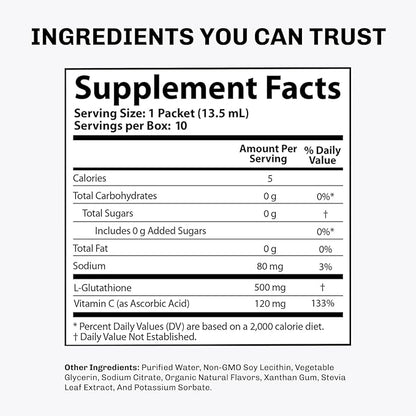 Aurora Nutrascience Micro-Liposomal Liquid Glutathione, Immune System Support, Antioxidant, 500 mg per Serving, 10 Single-Serve Packets, Gluten Free, Non-GMO, Sugar-Free, 4.6 fl oz