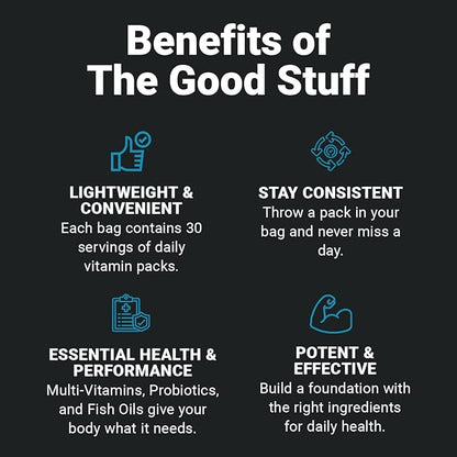 Wilderness Athlete - The Good Stuff | Daily Vitamin Pack - Multivitamin for Women & Men - Vitamin Packs for Men & Women Health - Supplement Probiotics, Omega-3 Fish Oil, & Multivitamins with Zinc