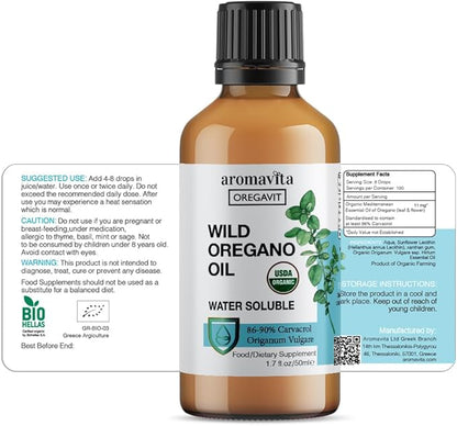 Water Soluble Wild Oregano Oil Organic Liquid Drops - Oregano Oil for Healthy Gums and Sore Throats, Digestive and Immune Support, Respiratory Health