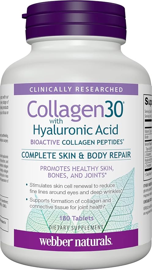 Webber Naturals Collagen30 with Hyaluronic Acid, 180 Tablets,