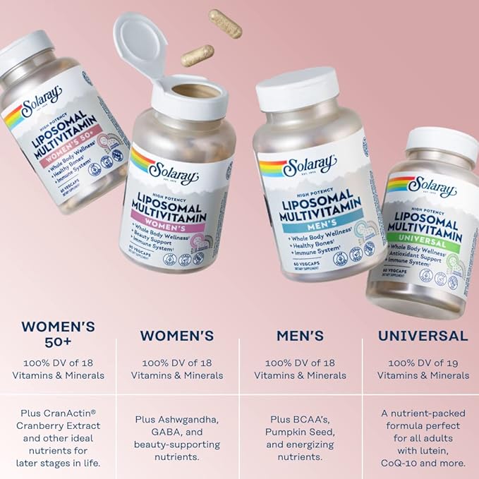 Solaray Liposomal Multivitamin for Women 50 B12, Biotin 60 Servings, 120 VegCaps