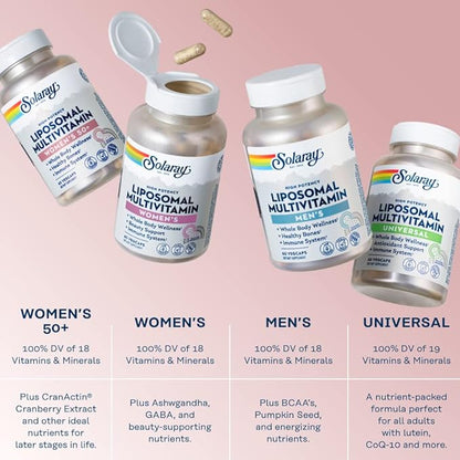 Solaray Liposomal Multivitamin for Women 50 B12, Biotin 60 Servings, 120 VegCaps