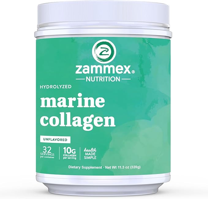 Zammex Marine Collagen Peptides Powder Unflavored, 1 & 3 Collagen (32 Servings)