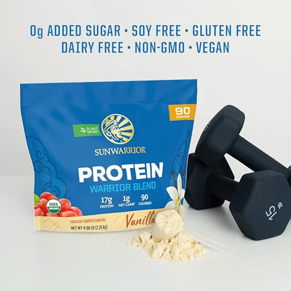 Sunwarrior Vegan Protein Powder Plant-Based USDA Organic | BCAA Amino Acids Hemp Seed | Keto Friendly Soy, Dairy, Gluten, & Synthetic Free Non-GMO | Vanilla 90 Servings 17g