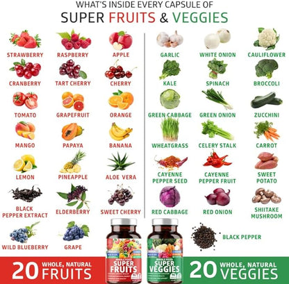 4-Pack N1N Premium Super Fruits & Veggies Supplement, 360 Caps, Whole Food & Natural Superfood for Women, Men & Kids - Packed with Aloe Vera, Vitamins & Minerals, Better Than Multivitamins,100% Vegan