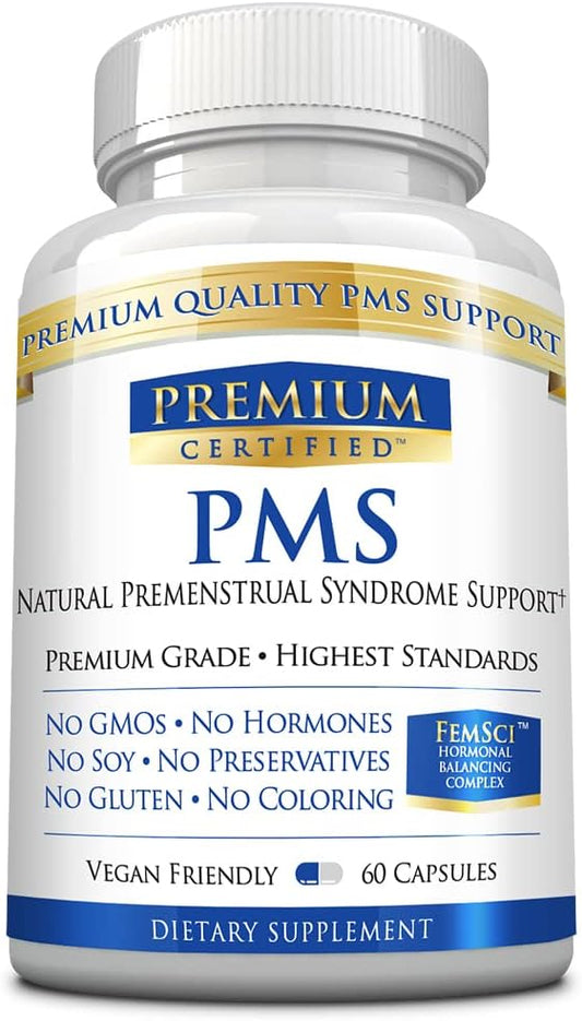 PMS Support - All Natural Hormonal Balance - Cycle Regulator, Mood and Energy Enhancer, Skin Support - Evening Primrose Oil, Calcium, Bioperine - 60 Capsules