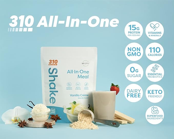 310 Nutrition – All-In-One Meal Replacement Shake Starter Kit - Fiber Rich Vegan Superfood Blend - Natural Sweeteners - Low Carb Shake, Keto & Paleo Friendly - Gluten Free - 26 Essential Vitamins & Minerals – 3 Flavors with Shaker Cup