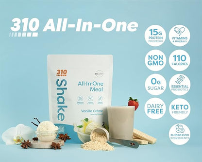 310 Nutrition – All-In-One Meal Replacement Shake Starter Kit - Fiber Rich Vegan Superfood Blend - Natural Sweeteners - Low Carb Shake, Keto & Paleo Friendly - Gluten Free - 26 Essential Vitamins & Minerals – 3 Flavors with Shaker Cup