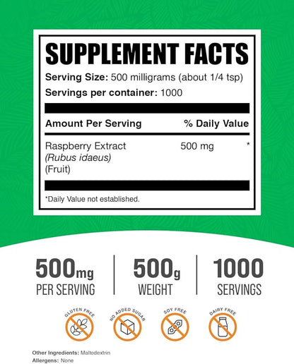 BulkSupplements.com Raspberry Extract Powder - Antioxidants Supplement - Raspberry Powder - Dried Raspberries Extract - Antioxidant Powder - Dried Fruits Powder (500 Grams - 1.1 lbs)