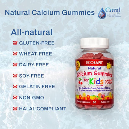 Coral Calcium Vitamin D3 Kids Gummy, 300 mg 800 IU D3-60 Gummies (2 Pack)