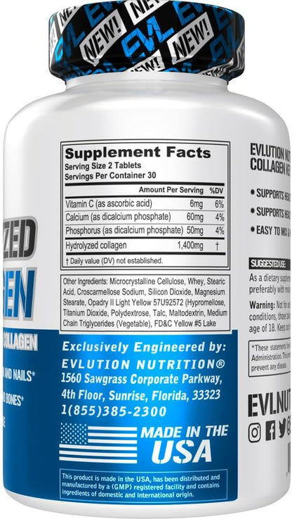Evlution Nutrition Hydrolyzed Collagen 1400mg Hydrolyzed 30 Servings