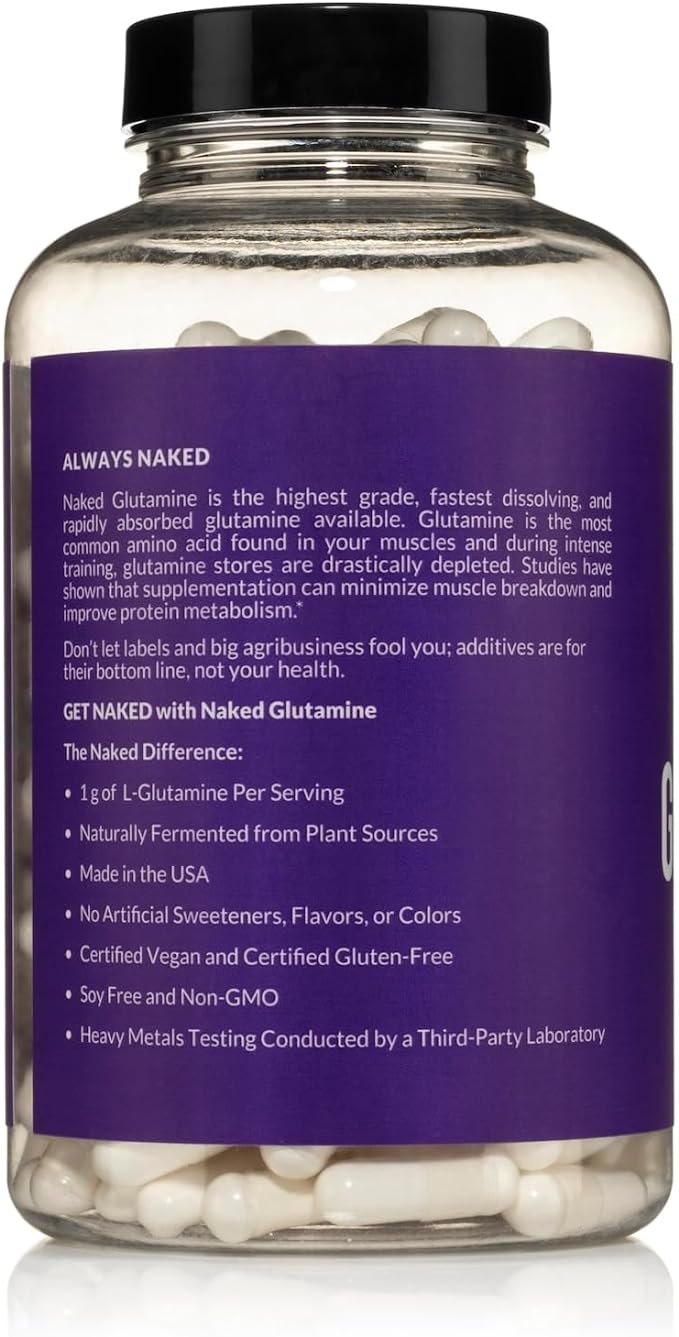 NAKED L-Glutamine Muscle Recovery Capsules, 1000mg, 240 Count,