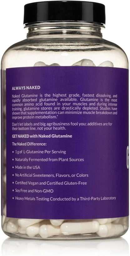 NAKED L-Glutamine Muscle Recovery Capsules, 1000mg, 240 Count,