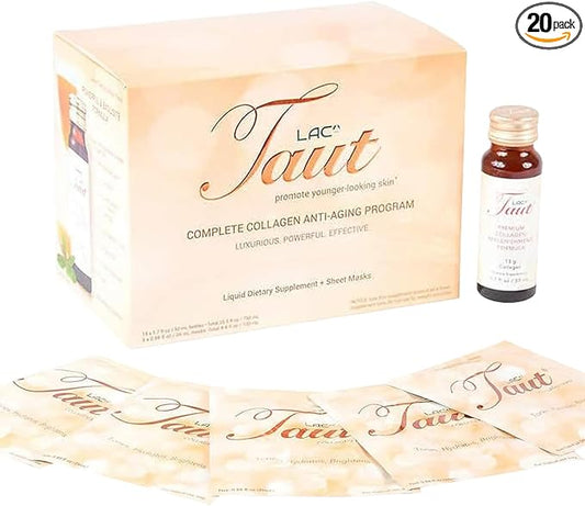 TAUT Liquid Collagen Drink & Face Mask 13,000mg Collagen 5 Masks 15 Bottles (30 Day