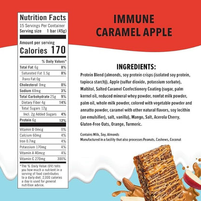 JiMMY! Immune Support Protein Bar, Caramel Apple - 15 Count - Vitamin C Rich, Low Carb, Gluten-Free, Antioxidant Power, Healthy Snack Bar