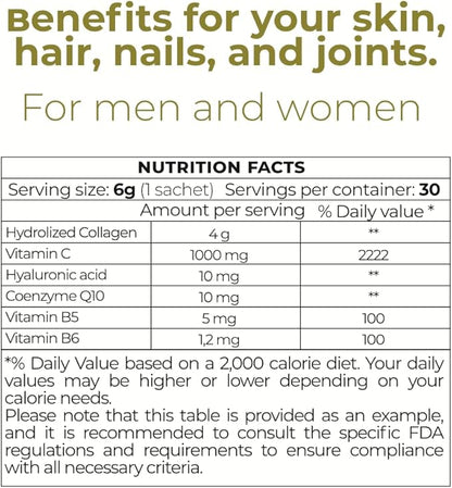 Hydrolyzed Collagen Peptides 30 Powder Packets (1000mg) & 30 Servings
