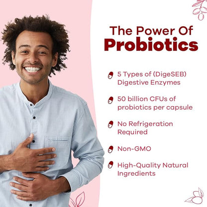 GOBIOTIX Probiotic Supplement with Digestive Enzymes 50 Billion 60 Capsules
