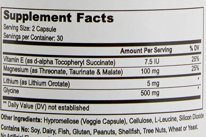 Lithium Orotate 5mg + Tri-Magnesium Threonate, 60 Vegetarian