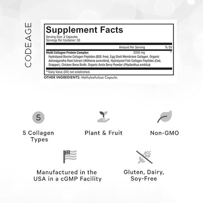 Codeage Multi Collagen Peptides Protein Capsules, 5 Collagen 90 Count