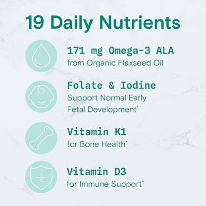 SmartyPants Organic Prenatal Vitamins for Women, 3 (ALA), D3, C, B12, B6, B6, Vitamin K2 & 120 Count (30 Day