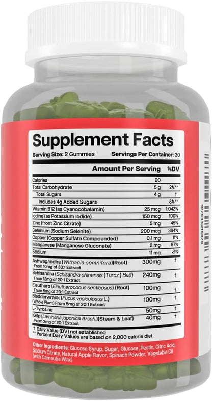 Thyroid Support Gummies - Selenium Supplement & Iodine Supplements for Thyroid Support - Energy Booster for Women and Men - Hypothyroidism Supplements with Metabolism Support