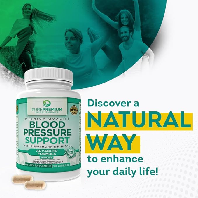 PurePremium Blood Pressure Supplements with Hawthorn B6 - 180 Caps