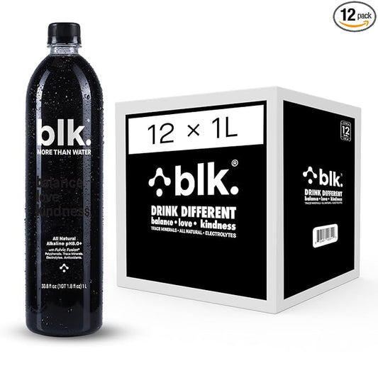 blk. PH 8+ Natural Mineral Alkaline Water Electrolyte Infused with Fulvic and Amino Acids, Zero Sugar, 1 Liter, 12 Pack