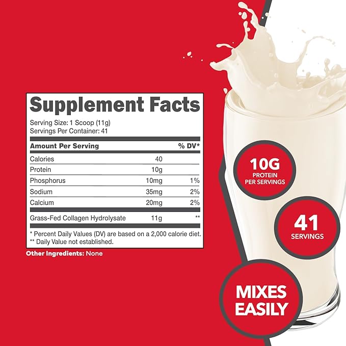 Ketologic Grass Fed Collagen Hydrolysate Powder (1 LB) 41 Servings, 11 G 10 G