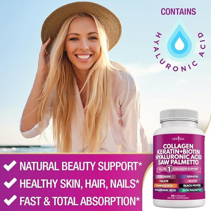 Collagen Pills 1000mg Biotin 10000mcg Keratin 2500mg Hyaluronic 270 Count