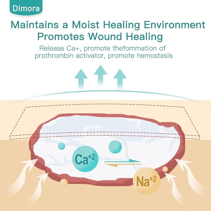 Dimora Calcium Alginate Wound Dressing, 4'' 4'' Patches,10 Patches,10 Individual