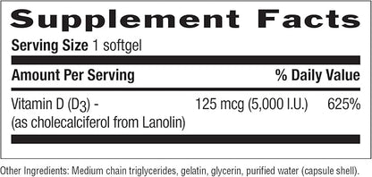 Country Life Vitamin D3, Non-Fish 5000 365 Softgels,