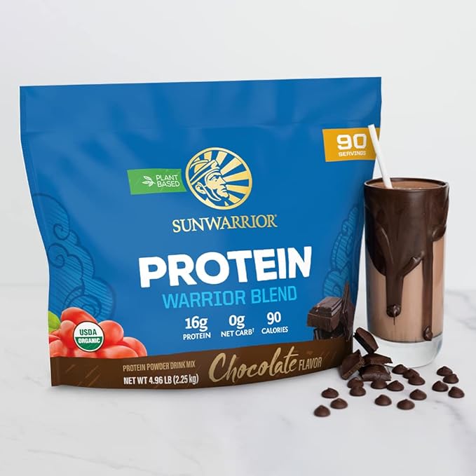 Sunwarrior Vegan Protein Powder Plant-Based USDA Organic | BCAA Amino Acids Hemp Seed | Keto Friendly Soy, Dairy, Gluten, & Synthetic Free Non-GMO | Chocolate 90 Servings 16g