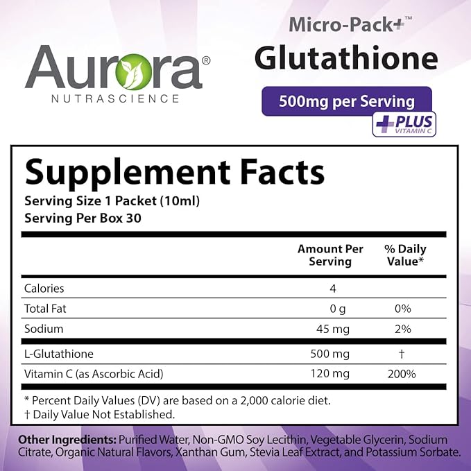 Aurora Nutrascience Micro-Pack Liposomal Glutathione, Immune 500 mg (10mL), 30 30 Single-Serve 10 fl (300mL)