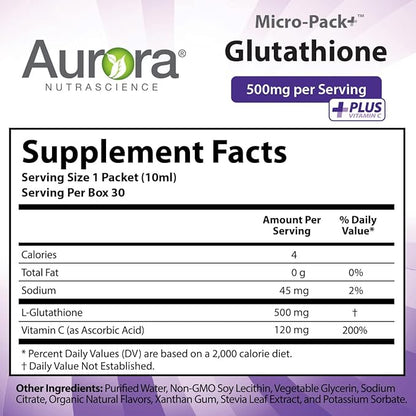 Aurora Nutrascience Micro-Pack Liposomal Glutathione, Immune 500 mg (10mL), 30 30 Single-Serve 10 fl (300mL)