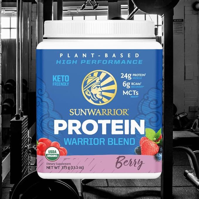 Vegan Protein Powder with BCAA | Organic Hemp Seed Protein Gluten Free Non-GMO Dairy Free Soy Sugar Free Low Carb Plant Based Protein Powder | Berry 15 SRV 375 G | Warrior Blend by Sunwarrior