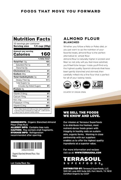 Terrasoul Superfoods Organic Almond Flour, 2 Lbs (Pack of 2) - Fine Texture | Grain-Free | Gluten-Free | Perfect for Keto Baking
