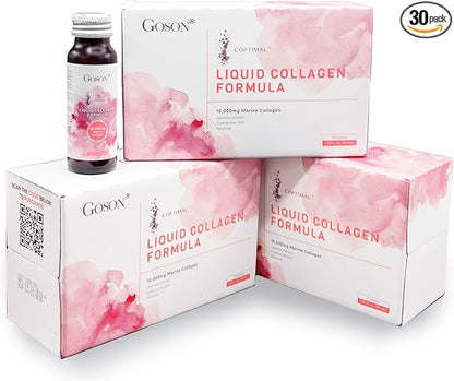 Hydrolyzed Liquid Collagen Drink, 10,000mg Wild-Caught Q10, Coenzyme, (3 Boxes, 30 Bottles,