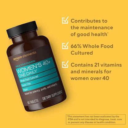 Amazon Elements Women‚ 40+ One Daily Multivitamin, 66% Whole Food Cultured, Vegan, 65 Tablets, 2 month supply (Packaging may vary)