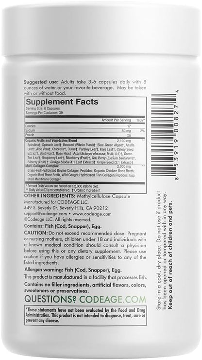 Codeage Multi Collagen Protein + Organic 21 Fruits 5 Types 180 Count