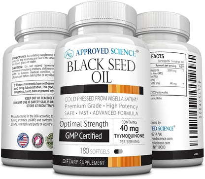 Approved Science Black Seed Oil 2% Thymoquinone 180 Softgels