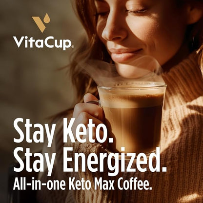 VitaCup Keto Max Dark Roast Coffee Pods, Ketosis & Energy, Butter, MCT Oil, Turmeric, B Vitamins, D3, All-In-One Keto Recyclable Single Serve Pod Compatible w/Keurig K-Cup Brewers,72 Ct