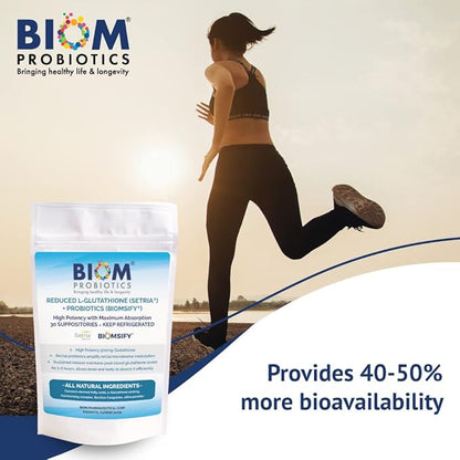 High Potency 500mg Reduced L-Glutathione (Setria Brand) + Probiotic Suppository. Maximum Bioavailable Glutathione Formulation with Powerful Antioxidants. Probiotic Complements The Formulation
