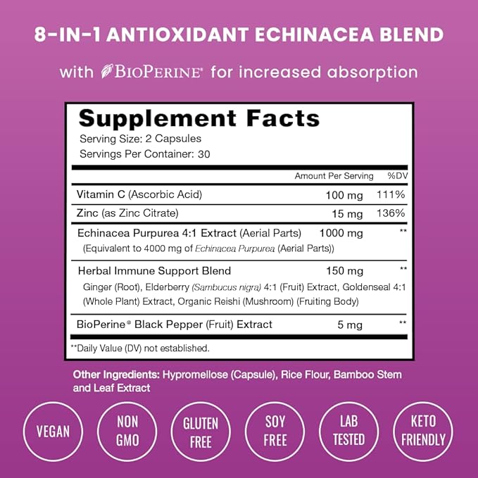 Echinacea Goldenseal 1000mg with Elderberry, Vitamin